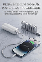 Portable Fan 2000Mah USB Rechargeable 3 Speed Mini Handheld Foldable Fan Hand Held Small Pocket Travel Fan with Handy Power Bank