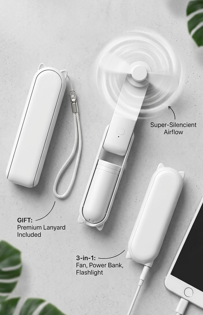 Portable Fan 2000Mah USB Rechargeable 3 Speed Mini Handheld Foldable Fan Hand Held Small Pocket Travel Fan with Handy Power Bank